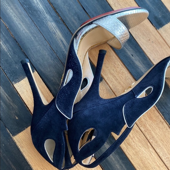 Charlotte Olympia Silver Snakeskin Leather Sandals Size 39 | Made in Italy K-5 - Picture 5 of 7